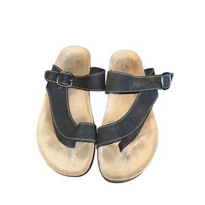 White Mountain Footbeds Women Black Leather Thong Sandals Buckle Comfort‎ Size 8